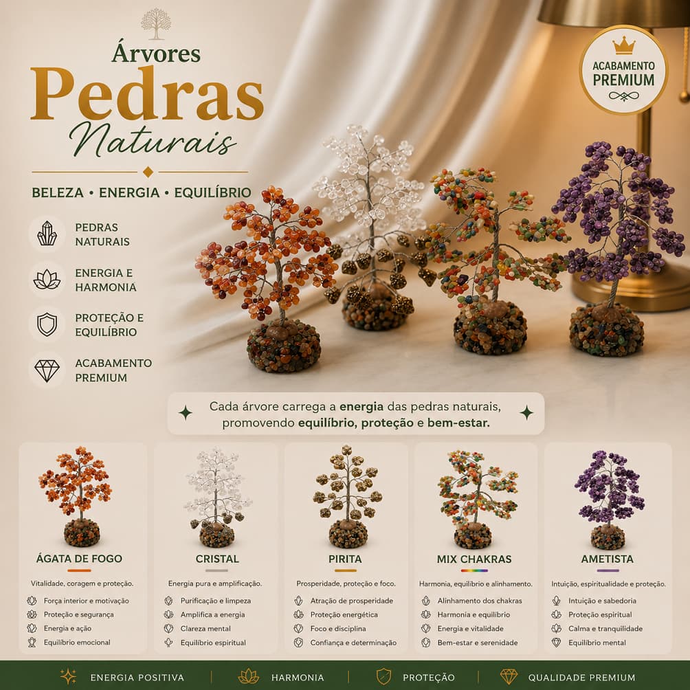 Árvore Da Vida Felicidade Sorte Pedras Naturais Artesanato Brasileiro Prosperidade Decoração