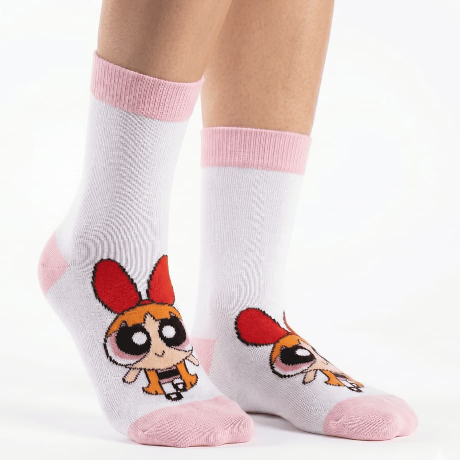Meia Infantil Menina Divertida Geek Cano Longo Personagem Meninas Super Poderosas Algodão