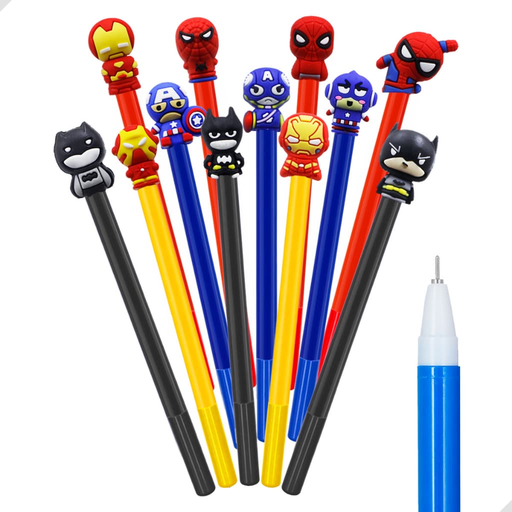 Kit 12 Canetas Gel Super Heróis Divertido Infantil Ponta fina Fofo Colecionável Material Escolar