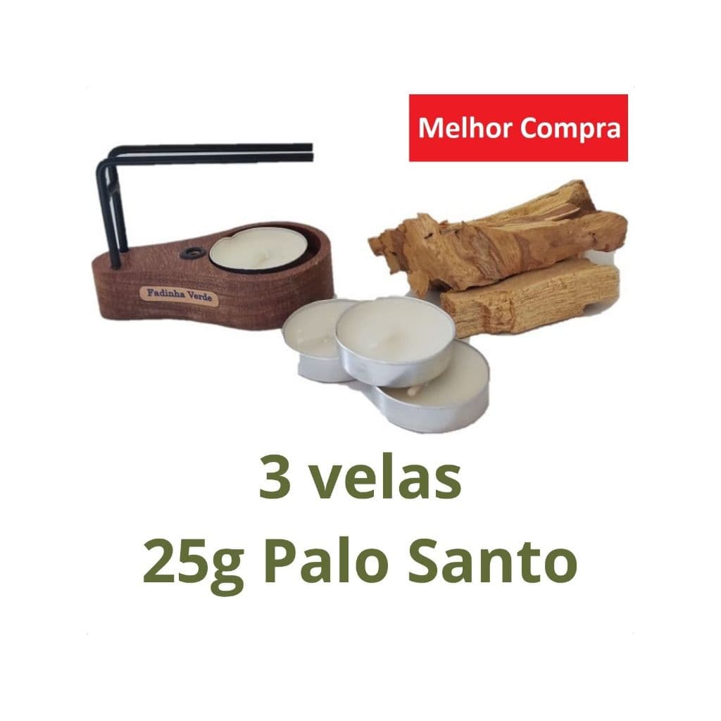KIT Suporte Palo Santo 25g Palo 3 Velas Defumador Incensário Pau Santo Madeira queimador Power Drops