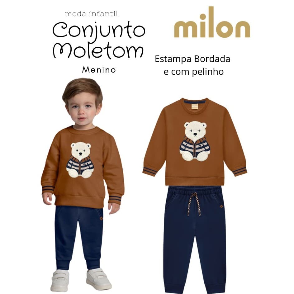 Conjunto Infantil de moletom Menino Urso Milon,em moletom com estampa de urso de pelinho re f2001531