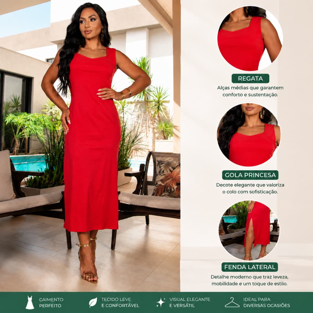 Vestido Casual Midi Feminino Ribana Canelada Fenda Lateral Versátil Gola Princesa Dia Dia Tubinho