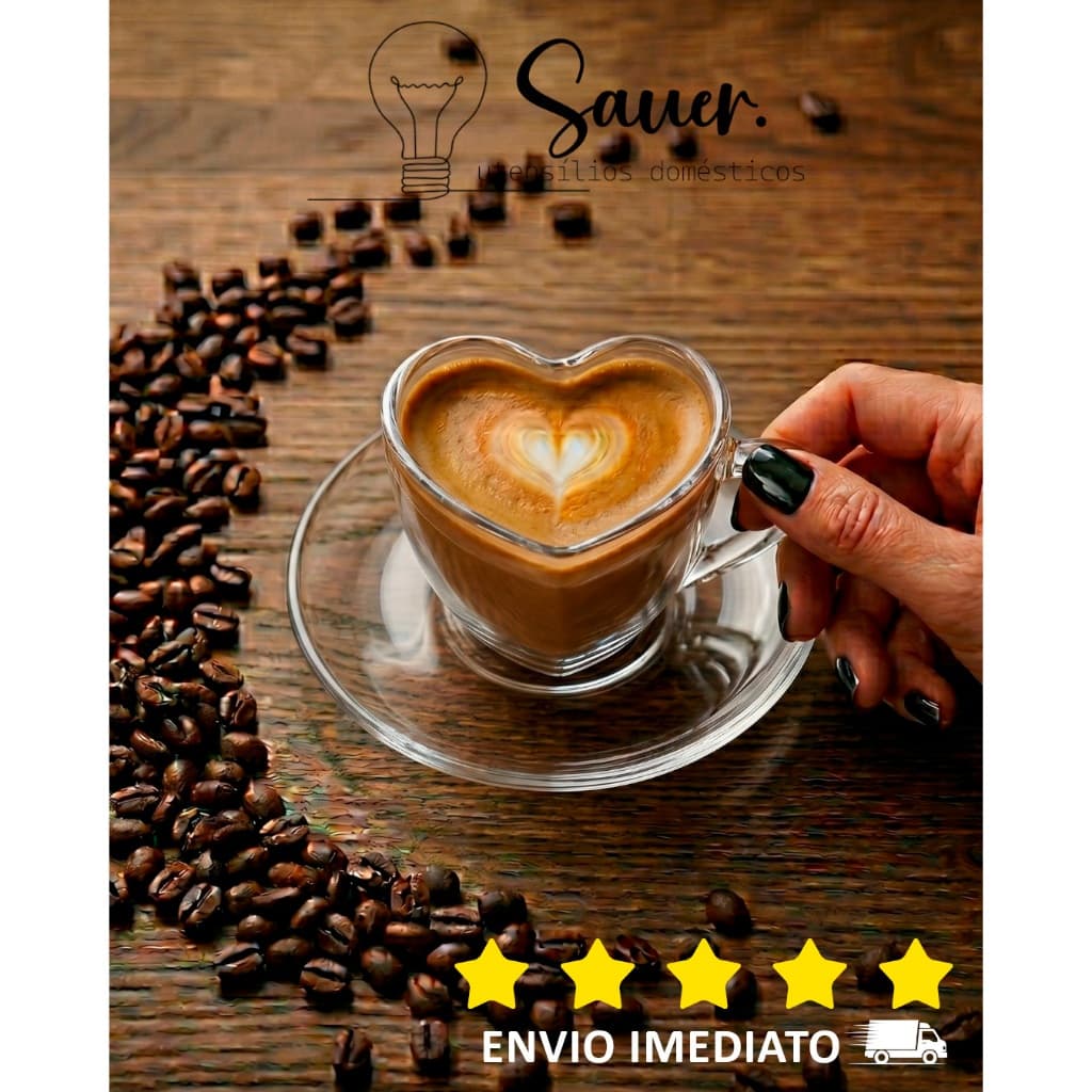 Kit 2 Xícaras Coração com Pires 100ml | Acrílico Resistente para Cantinho do Café e Mesa Posta