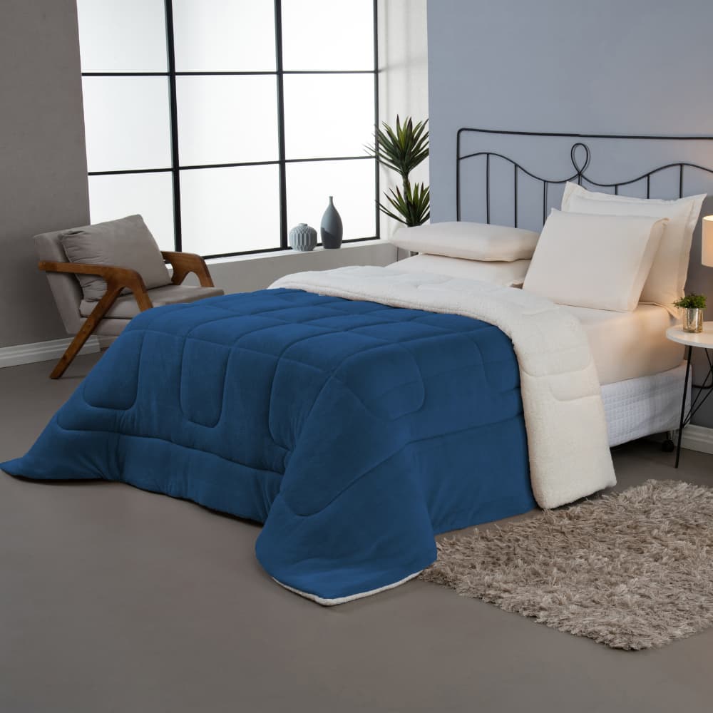 Cobertor Casal Padrão Coberdrom Soft e Sherpa de Carneiro Dupla Face 2,30x2,20m Edredom Cama Casal