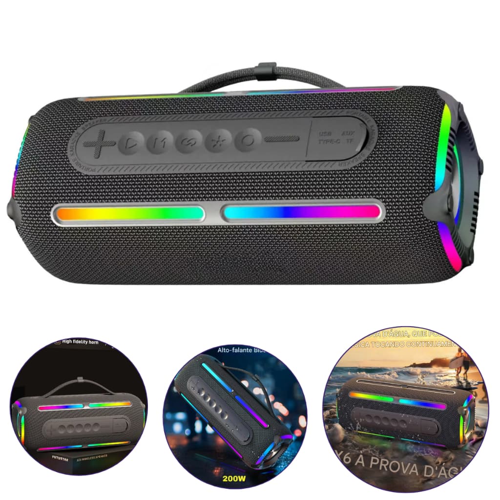 Caixa De Som Bluetooth Graves Potentes Bass Bosst 200w Bombox 110V/220V Potatil Subfoofer  Com RADIO FM e Alça fixa