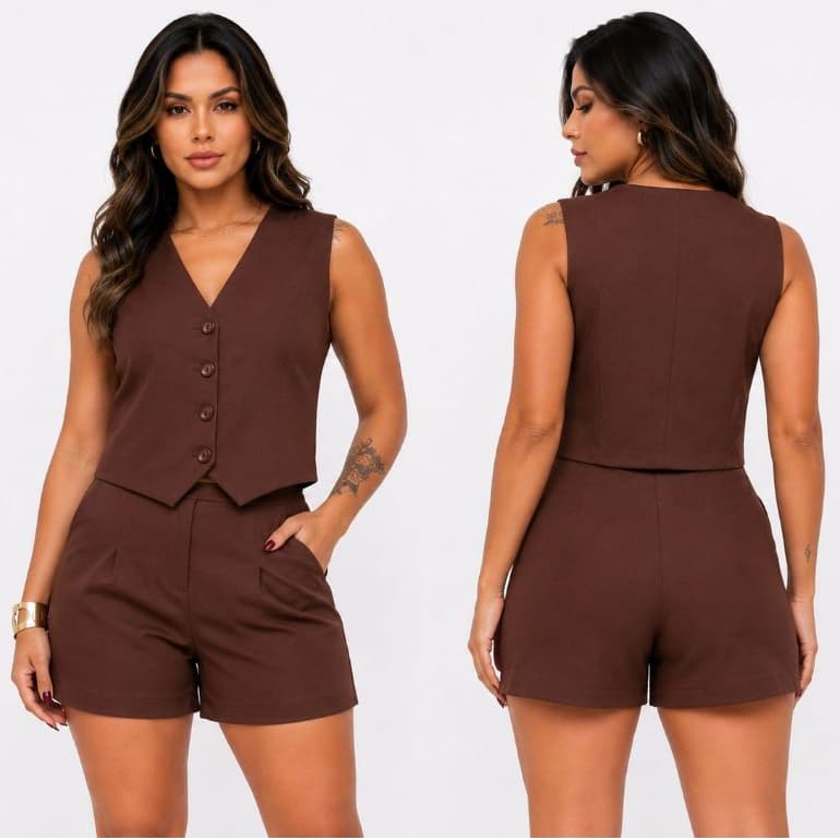 Conjunto Feminino Alfaiataria Social Luxo Blogueira P ao GG Short e Colete