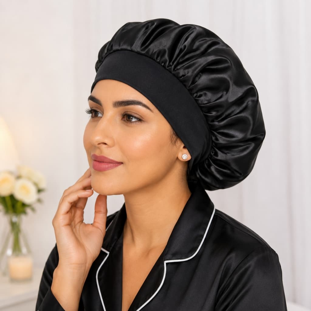 Touca de Cetim com Faixa Larga Elástica - Protege e Retira o Frizz para Cabelos médios