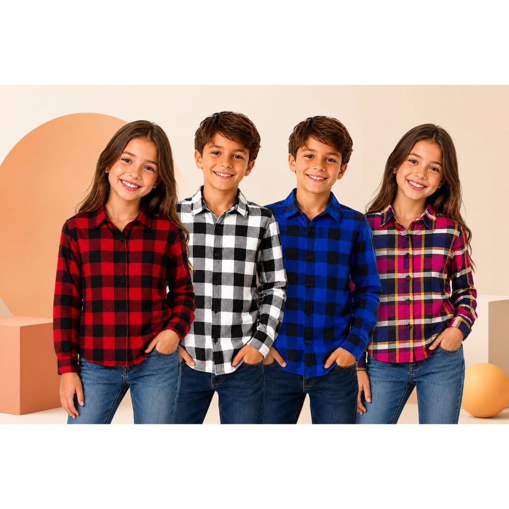 Camisa Xadrez Unissex/ Xadrez Juvenil menina e menino Manga longa em viscose premium/ Festa Junina