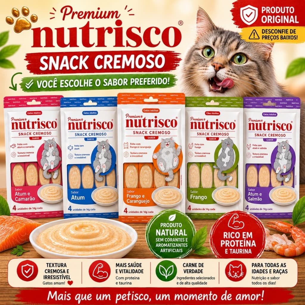 Petisco Cremoso para Gatos Nutrisco Sabores 4x14g | Snack para Gatos| Taurina