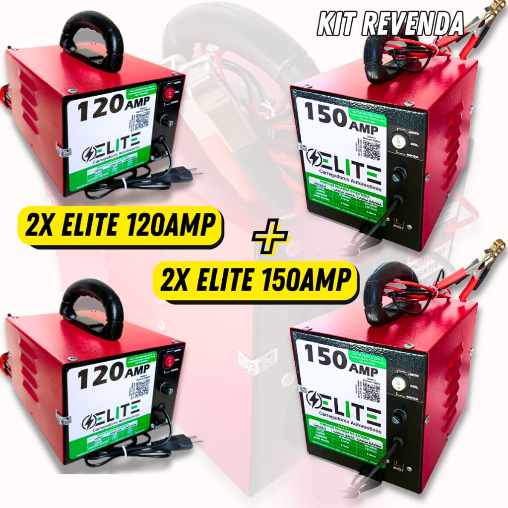 Kit 4 Carregador de bateria 12V 5A 12A Elite Revenda Atacado Bivolt Carga Lenta Rápida Turbo Ventilação