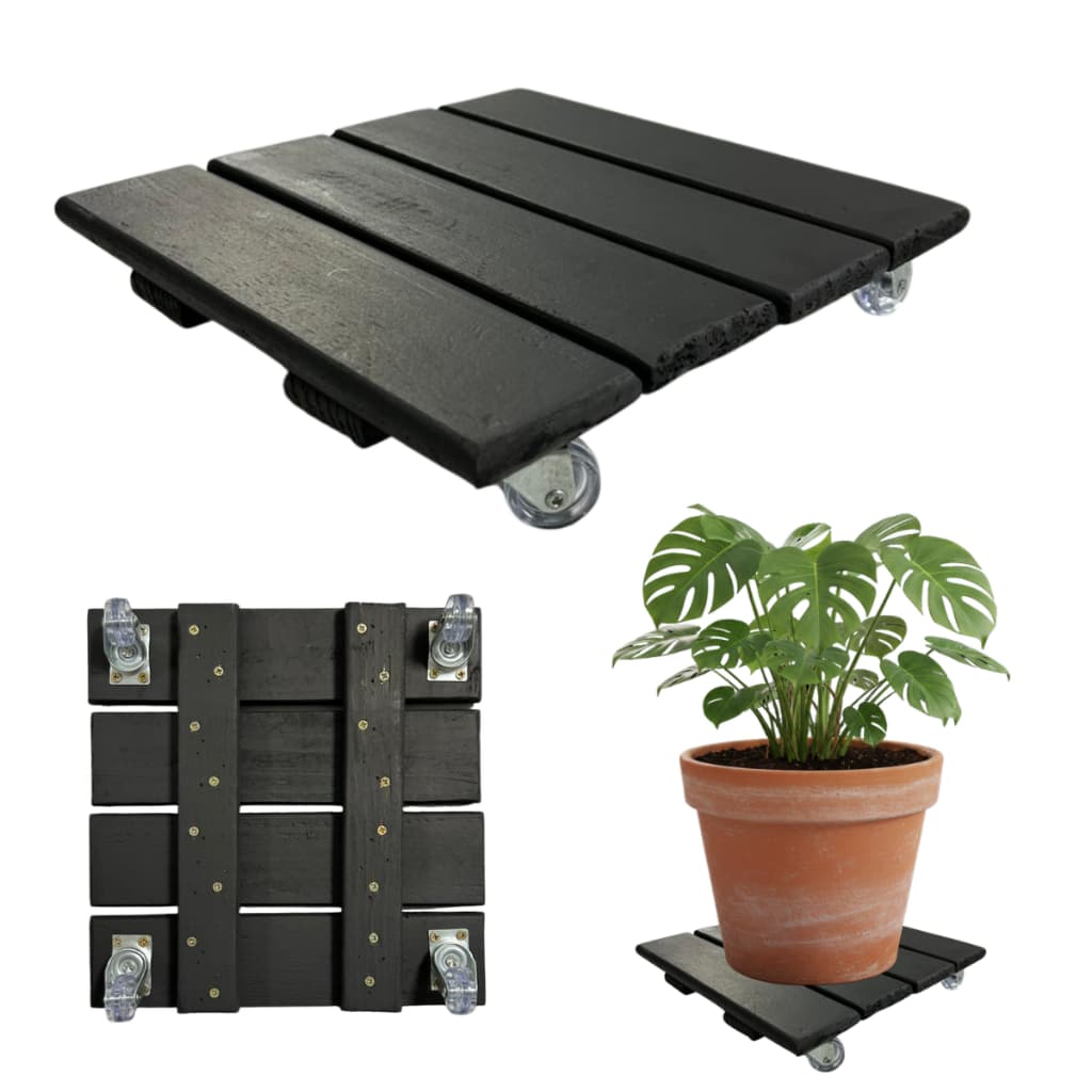 Suporte Para Vaso De Planta Rodinhas Cristal 30 Cm Preto