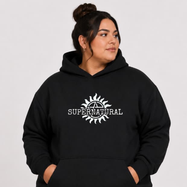 Blusa de Frio Feminina Plus Size Supernatural Moletom Canguru Flanelado P ao G5