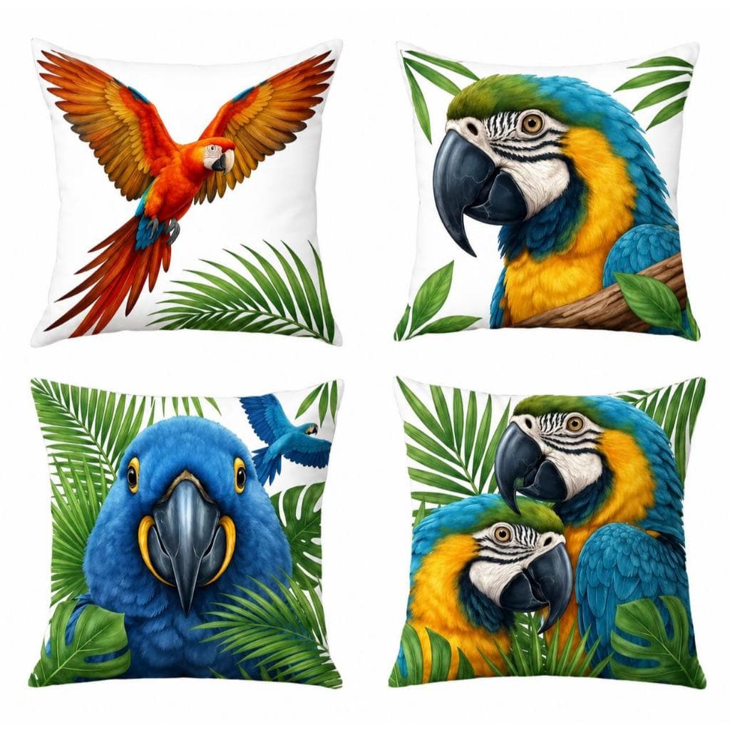 KIT 4 CAPAS DE ALMOFADAS DECORATIVA DE ARARA  - TAMANHO 45X45