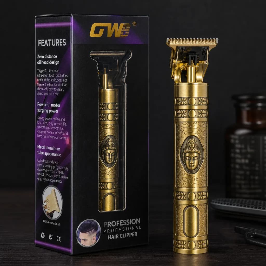 Máquina de Acabamento Cabelo Profissional Sem Fio USB Corpo Alumínio Vintage Lâmina Inox 1200mAh