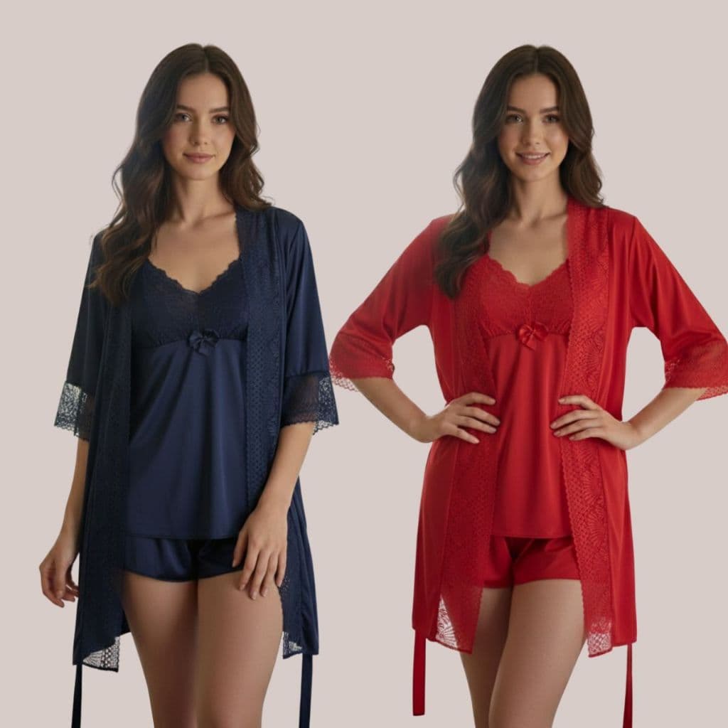 KIT 02 Robes Luxo Romantic e Renda Roupão Confortável linha Noite Noiva e Maternidade