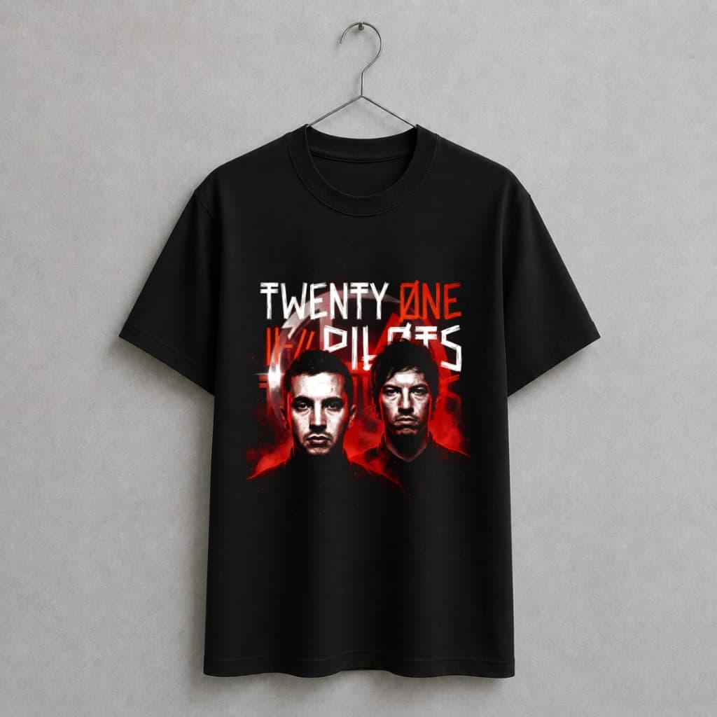 Camiseta Masculina Algodão 100% Estampada Banda Rock Twenty One Pilots Dupla Festival Rock in Rio Headliners Show Casual
