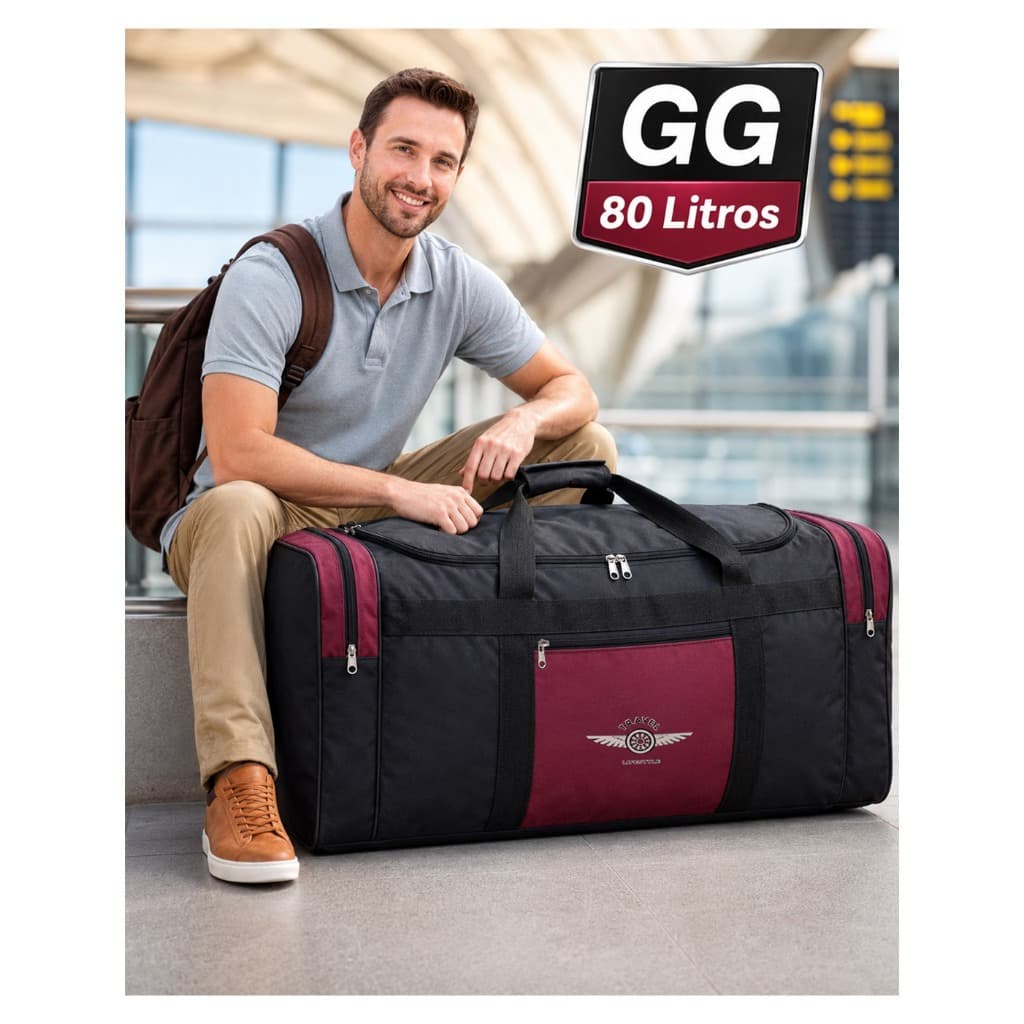 80L - Bolsa de Viagem Extra Grande GG Leve Espaçosa e Impermeável Alça Reforçada - LifeStyle