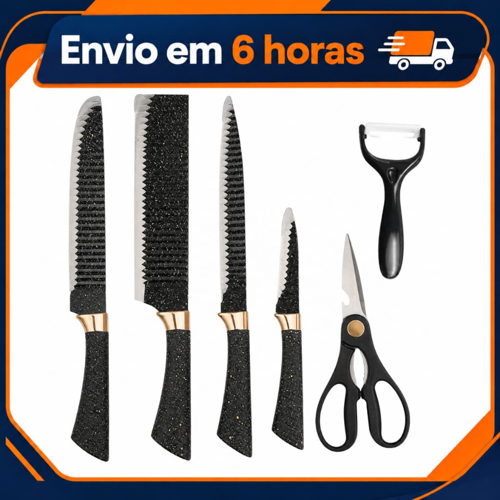 Kit Facas De Cozinha 6 Peças + Tesoura + Descascador Premium