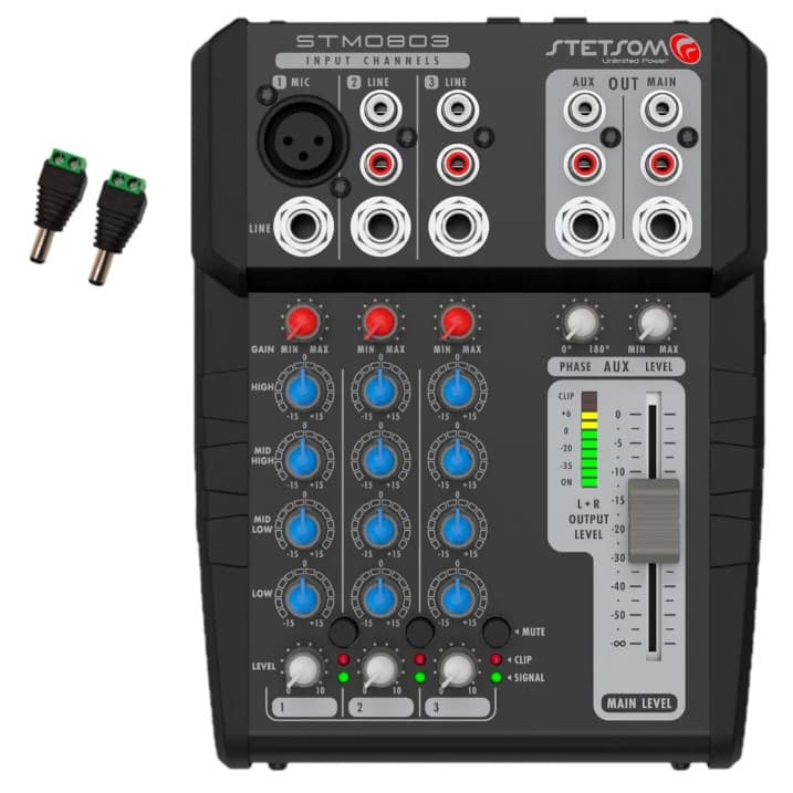 Mesa de Som Automotiva Stetsom STM0803 3 Canais Mixer Equalizador 4 Bandas 12V Profissional