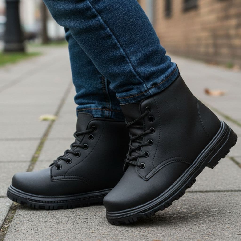 Coturno Bota Infantil Unissex Menina Menino Juvenil Sola Tratorada Confortável Macio Preto