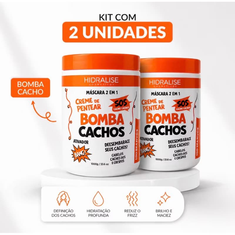 Creme De Pentear BOMBA CACHOS Ativador Cachos Definição Finalização Cachos Crespo 2 ou 1 Potes - 1KG