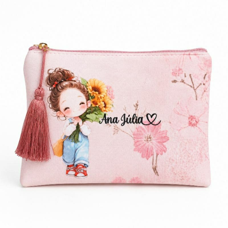 Necessaire Personalizada  Delicada menina com nome, necessaire maquiagem,Presente, brinde