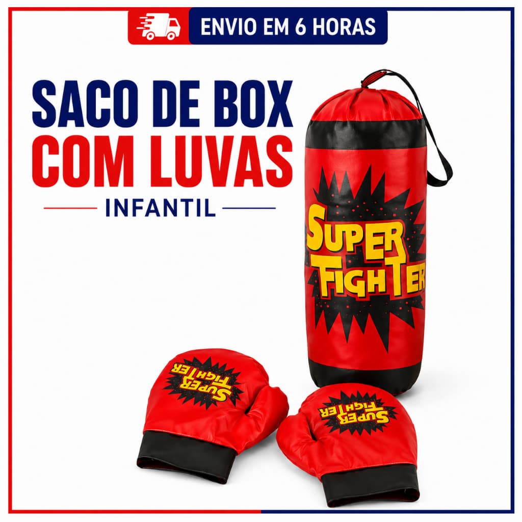 SACO DE BOX COM LUVAS INFANTIL DE PANCADAS 3 PEÇAS
