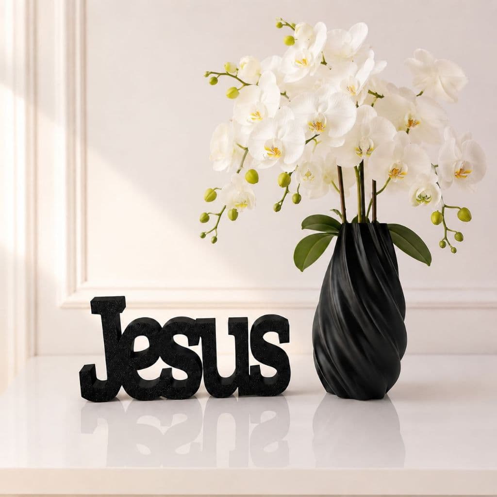 Decoração para sala Palavra Jesus enfeite para Mesa Casa Moderna