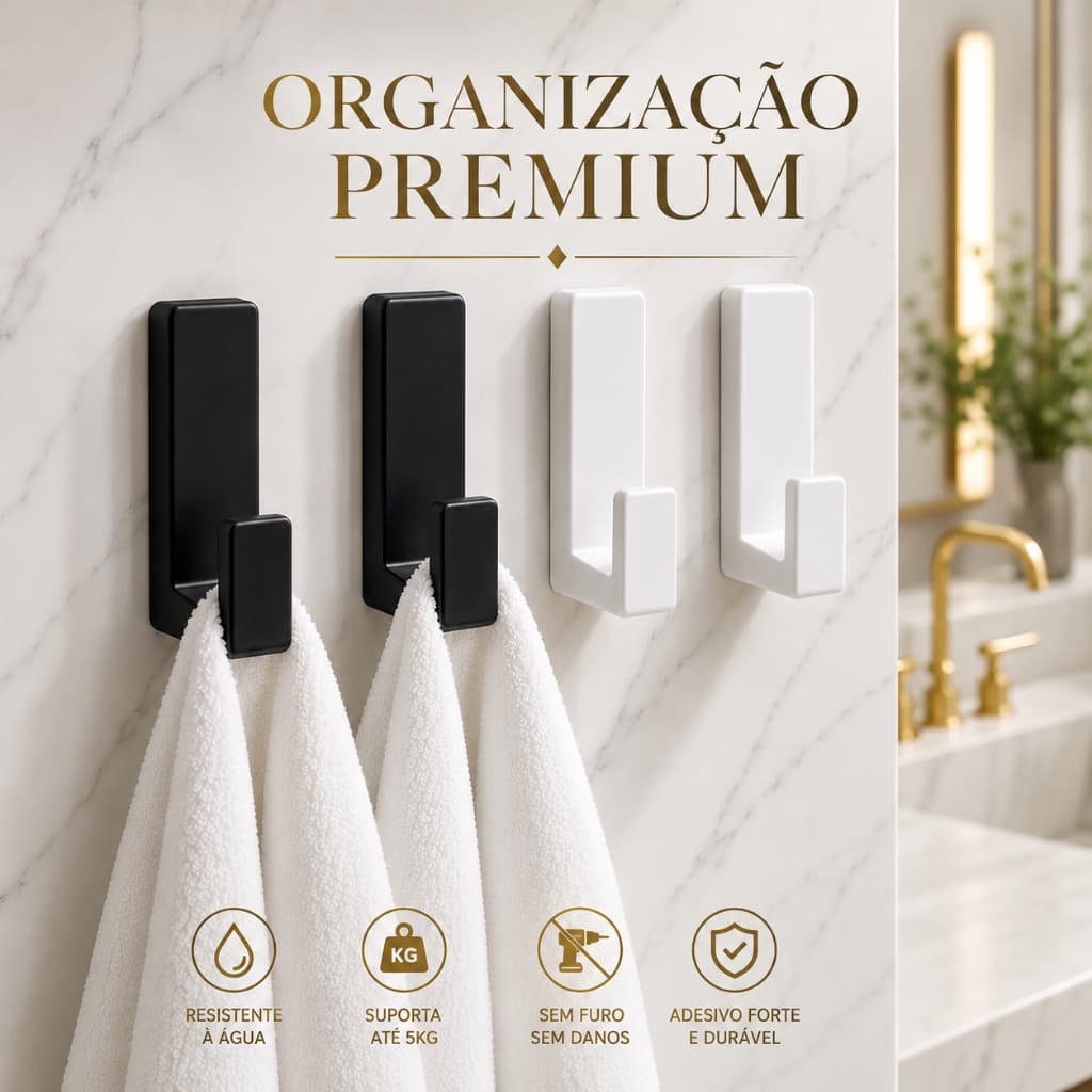 Gancho Adesivo 3M Multiuso Sem Furo Porta Toalha Cabideiro Organizador Suporte Banheiro Cozinha