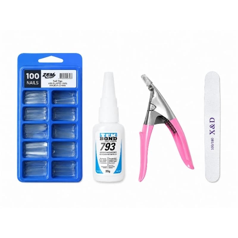 Kit Alongamento de Unhas Completo Tips Cola Lixa Alicate Manicure Profissional