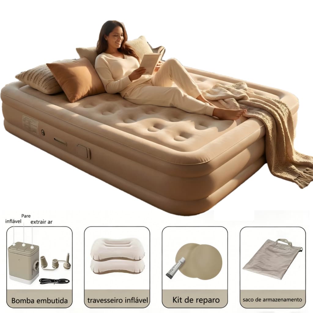 Colchão Inflável Automático Queen Casal Cama De Campanha Bomba Inflável Com Bateria De Lítio Integrada 200*150*40CM