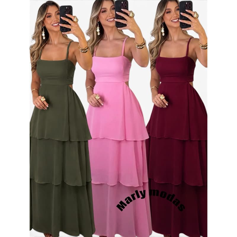 VESTIDO LONGO FEMININA SAIA BABADO FESTA OU CASAMENTO