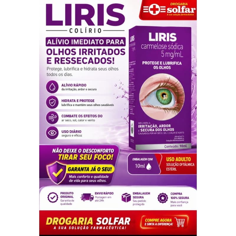 lirisLiris Colírio Lubrificante Ocular Alívio Olhos Secos Irritados Original