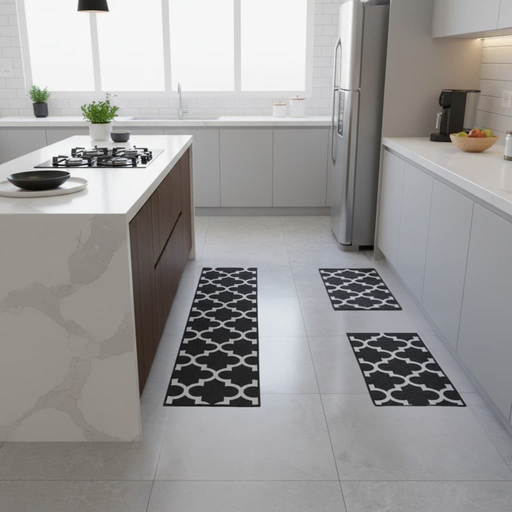 kit 3 tapete passadeira antiderrapante geometrico Premium