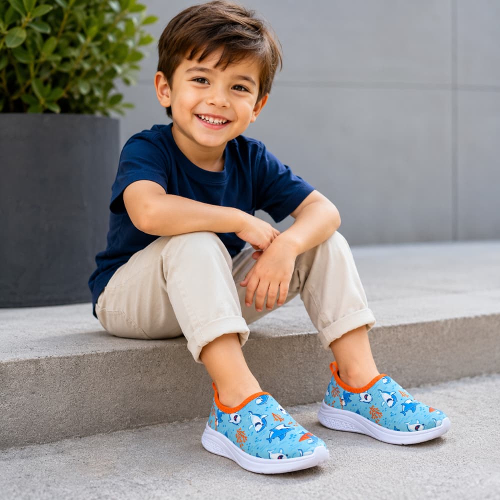 Tênis Infantil Menino Calce Fácil Tubarão Confortável Antiderrapante Casual Escolar Anatômico