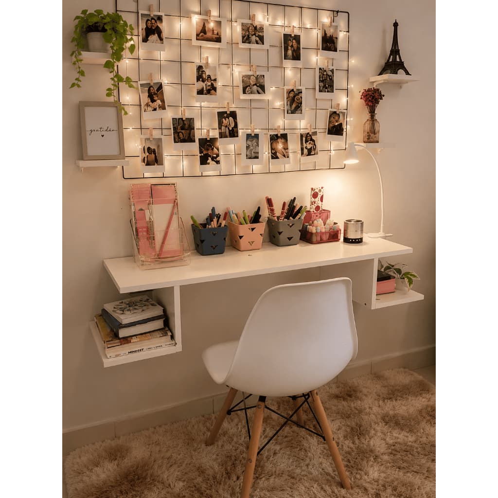 Mesa Escrivaninha Suspensa Branca Notebook Estudos Trabalho Quarto Home Office