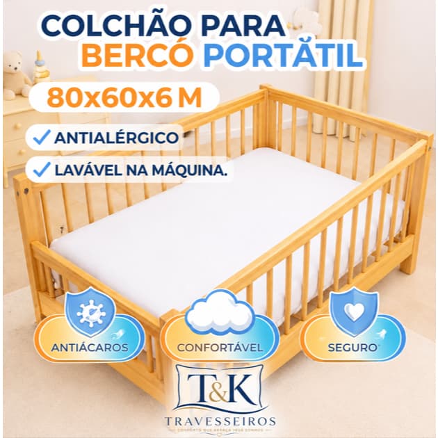Colchão bebe Para Berço Chiqueirinho D18 80x60x6 Capa Lavável