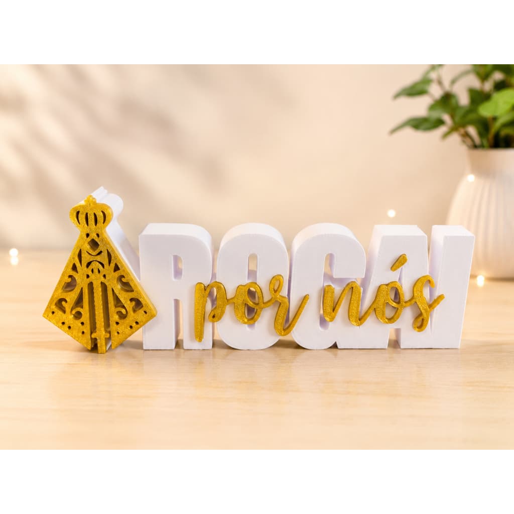 Decoração Nossa Senhora Aparecida Rogai Por Nós 3D Decoração Religiosa Enfeite de Mesa Católico