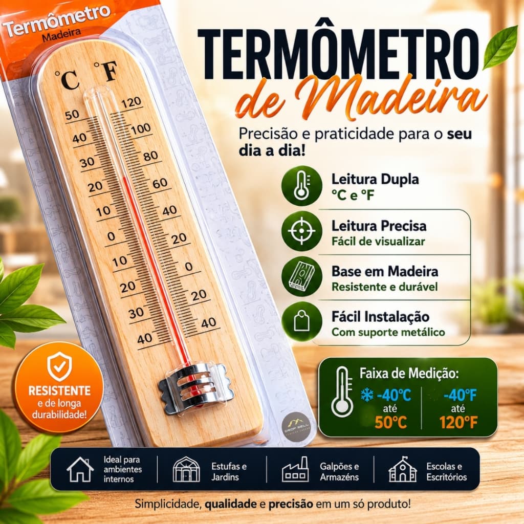 Termômetro Ambiente Madeira Decorativo Parede Casa Sala Quarto Escritório