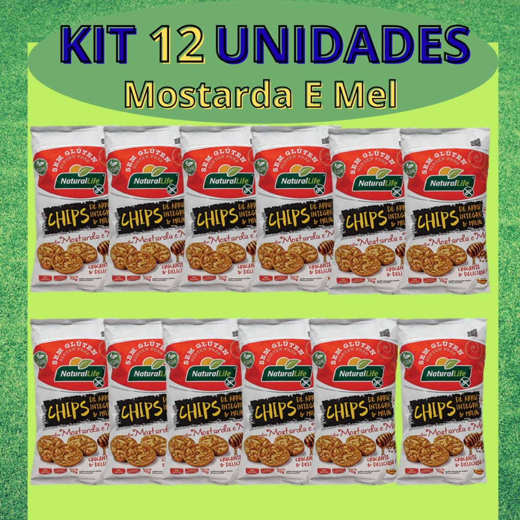 Kit 12 Chips De Arroz Sem Glúten 70g- Sabor Mostarda e Mel- Natural Life