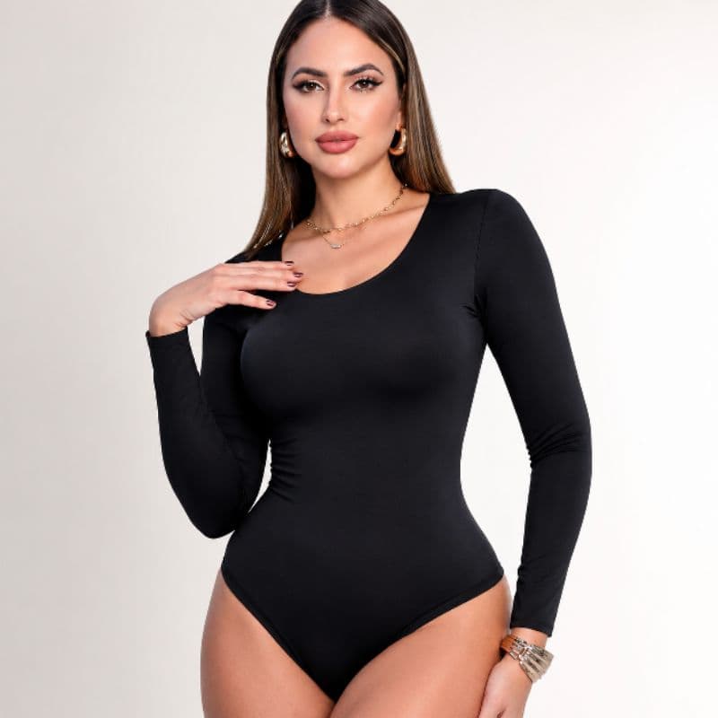 Body Feminino Segunda Pele Manga Longa Com Bojo