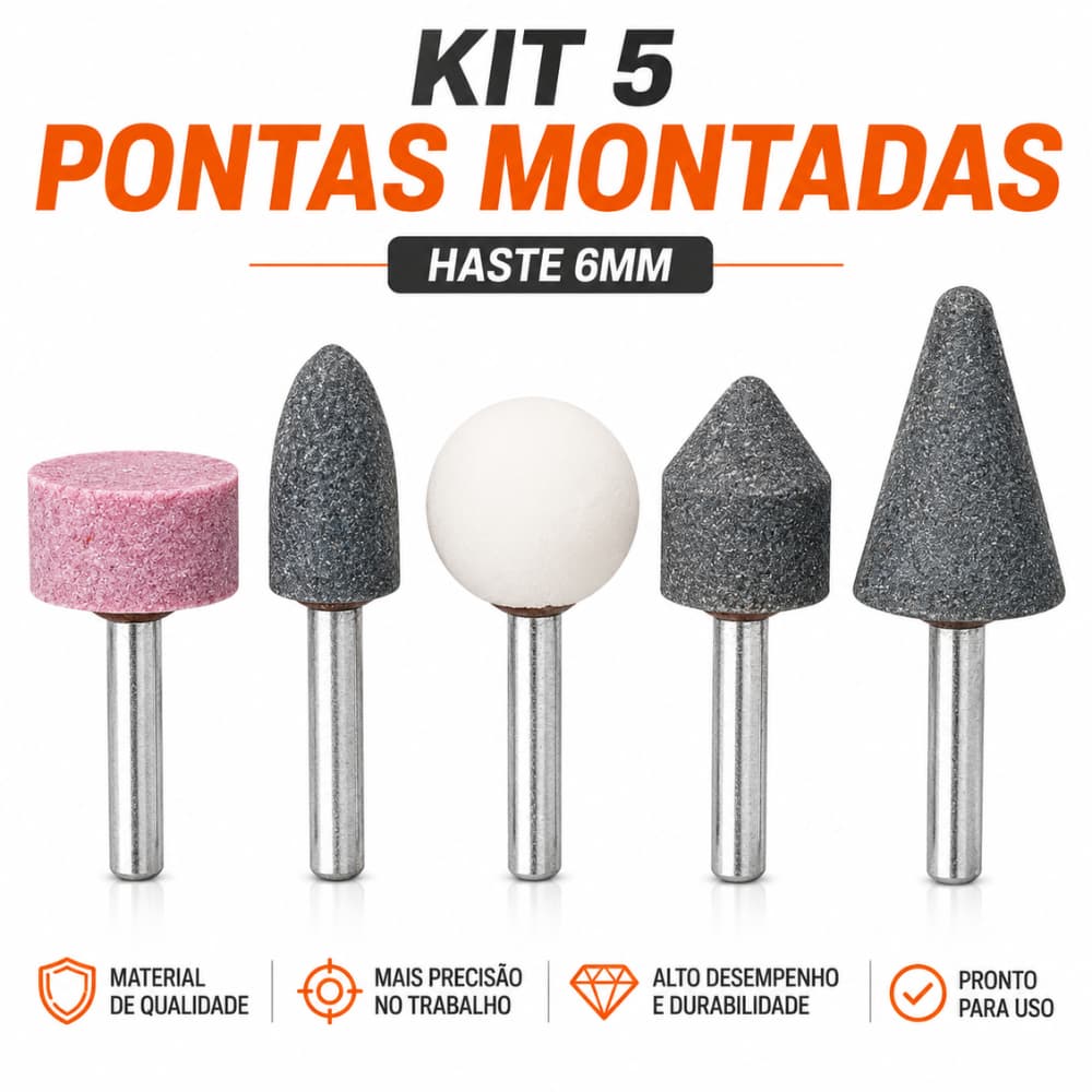 Jogo Ponta Montada Haste 1/4 6mm para Retífica Furadeira Kit com 5pçs Universal