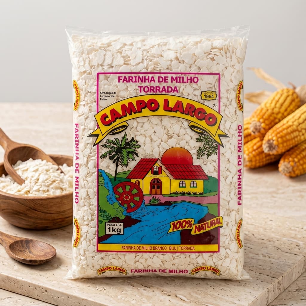 Farinha de Milho Branca 1kg Sem Glúten Moinho Campo Largo