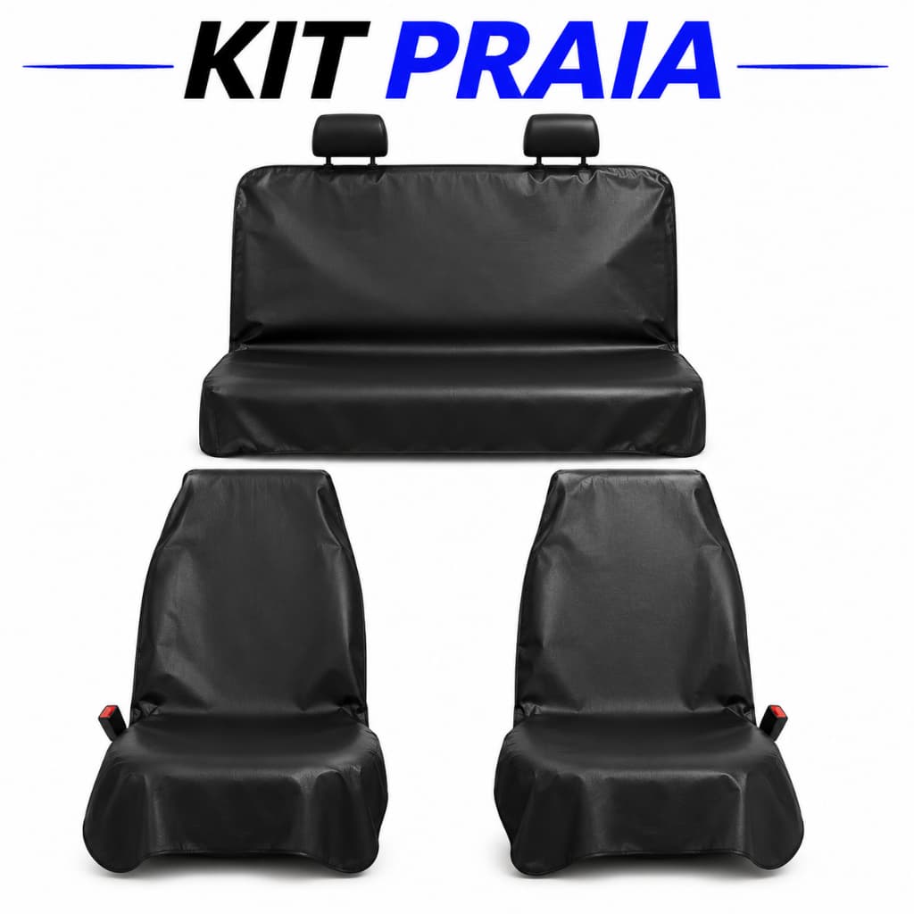 Kit Praia 3 Peças para Banco de Carro Impermeável Protege Areia Pet Água