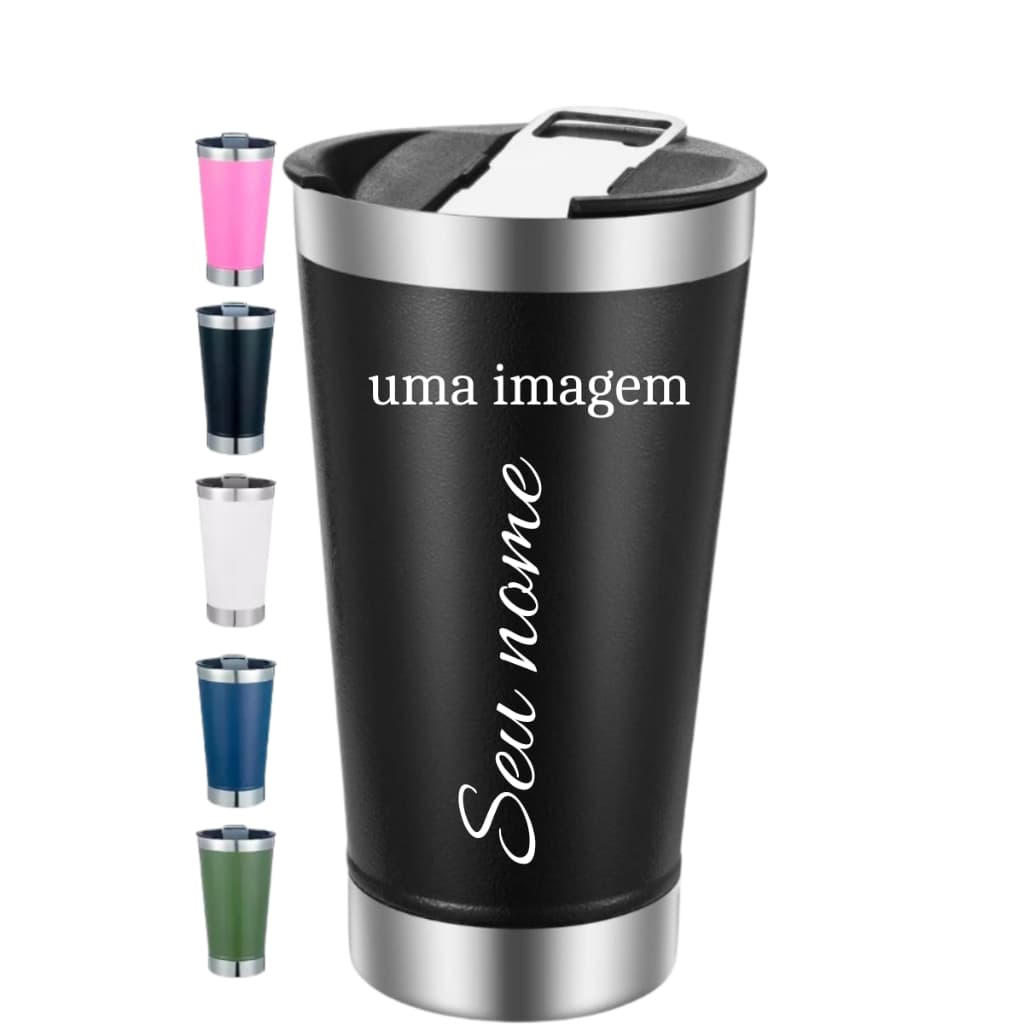 Copo Personalizado 473ml Térmico Inox Gravação A Laser logo nome frase desenhos Copo cerveja com tampa e abridor