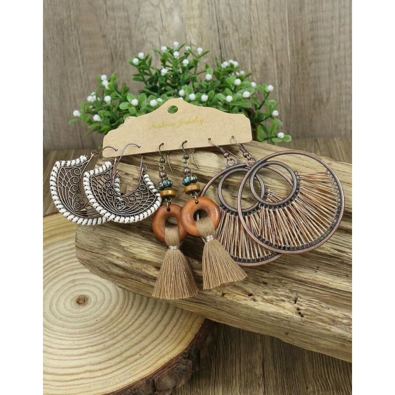 3 ou 6 Pares Brincos De Pingente Tribal, Boho, Hippie Banhados A Prata Turquesa Em Design Retrô De Flores, Folhas, Conch