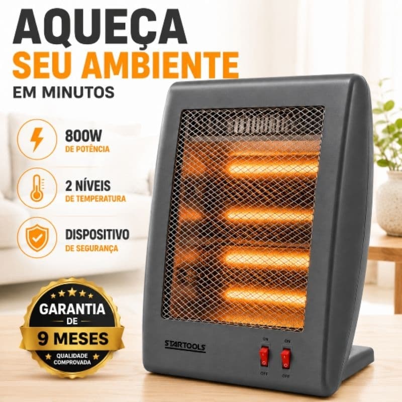 Aquecedor de Ar Elétrico De Ambiente Portátil Quartzo 110V e 220V Seguro Potente 800W Quarto Sala