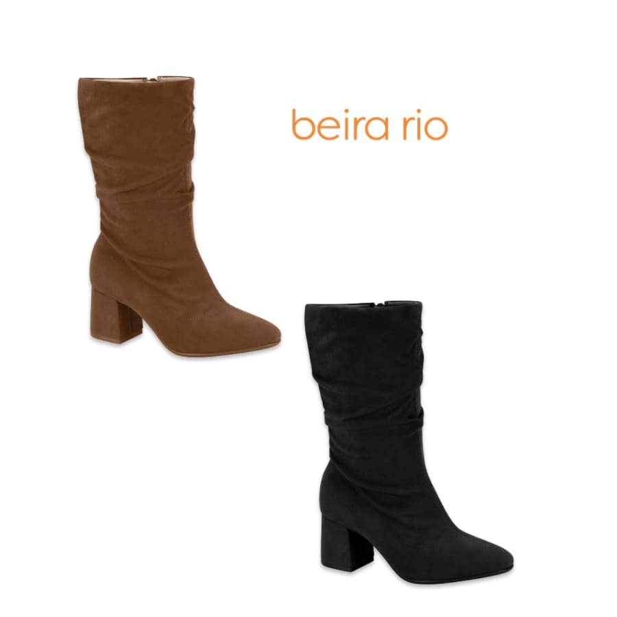 Bota Feminina Beira Rio Original Slouchy Cano Médio Salto Grosso Confortável Inverno Casual Moda