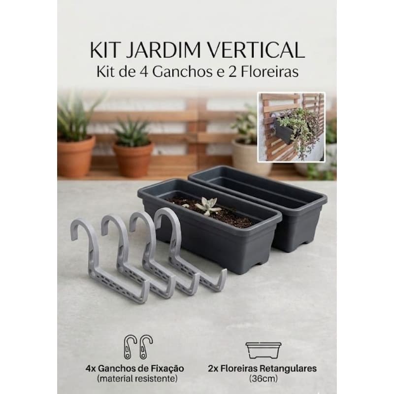 2 Floreiras + 4 ganchos + 4 suporte para sacada