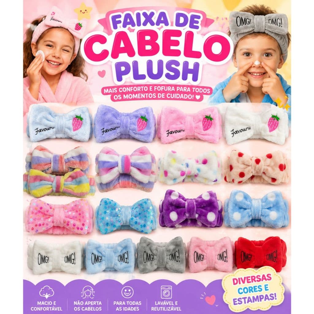 Faixa de Cabelo Maquiagem Skincare Plush Laço Macio Spa Banho Feminina *SORTIDOS*